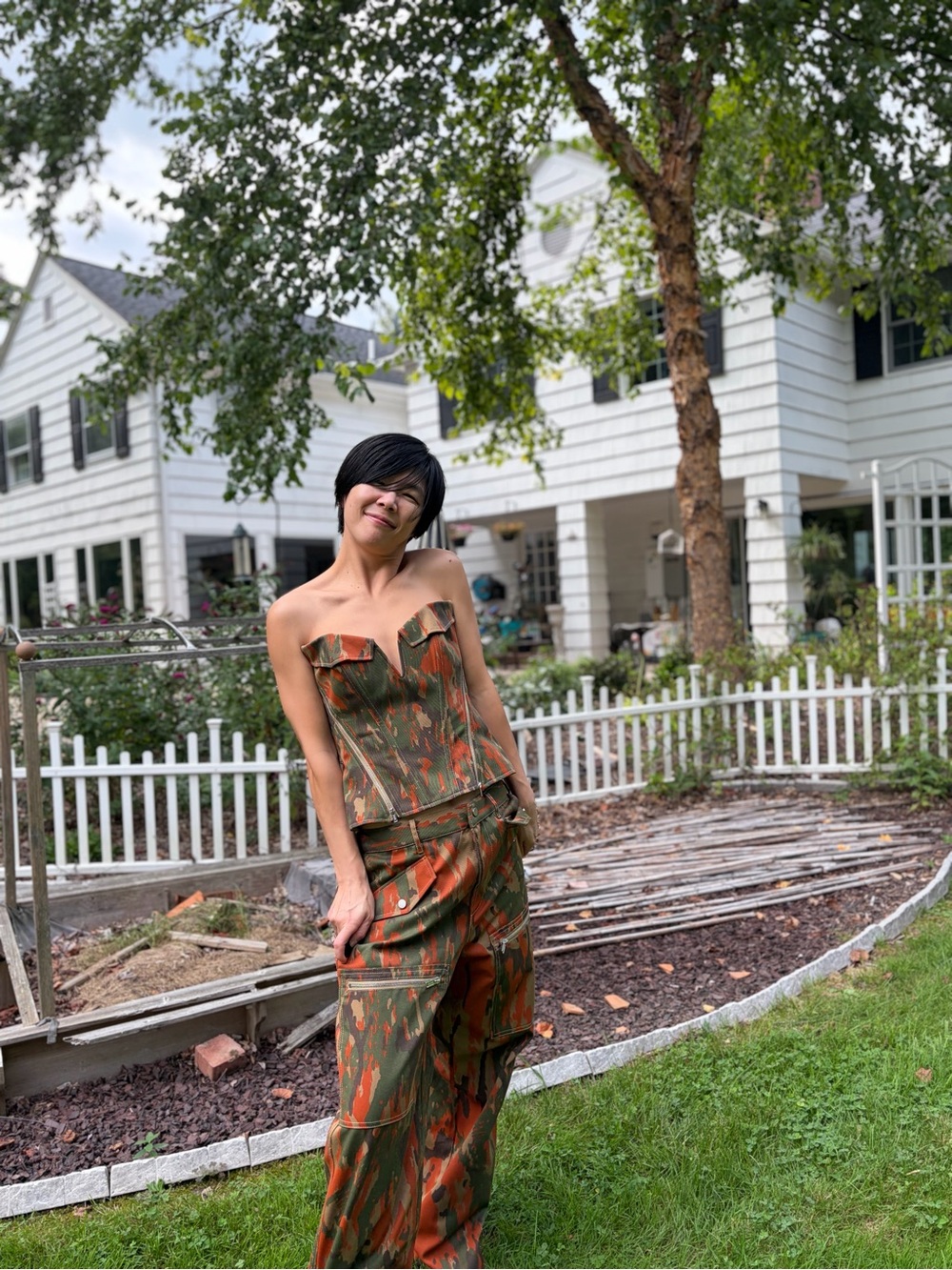 NWOT Dion Lee Camo Print Corset Top and Pants Set, Size US 6